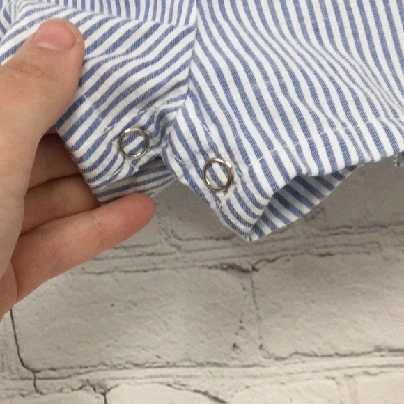 Royal Heir 12M Blue Pinstripe Duck and Boat Overall Shorts Romper for Boys - Picture 4 of 7